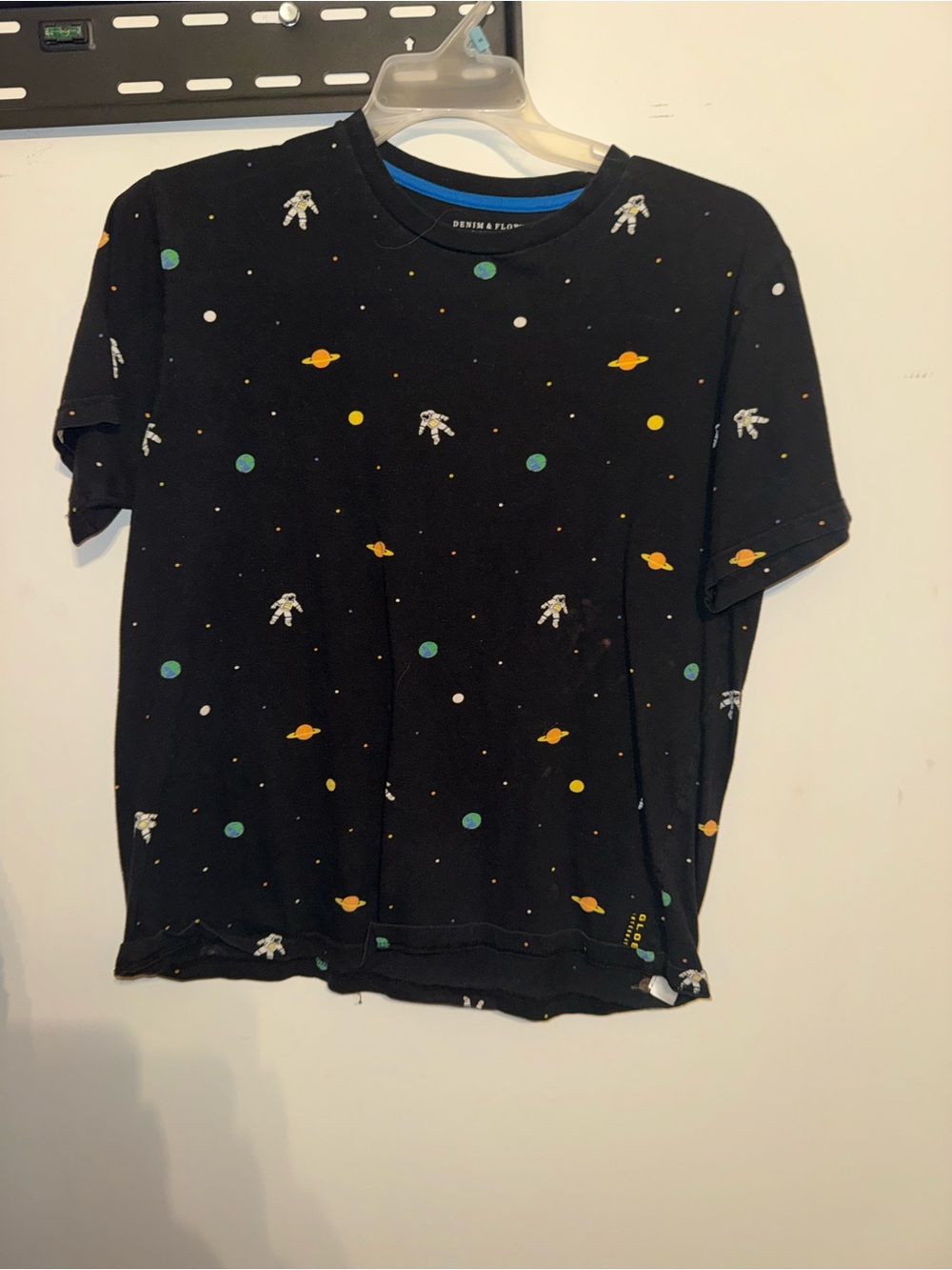 Denim & Flower Black Short-Sleeve Tee with Space Motif